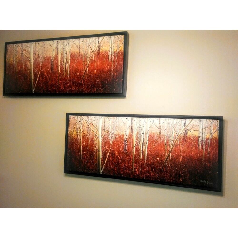 Montana's Miles Glynn signed‎ mixed media dual print "Aspens 2" 42x18" 4/1000
